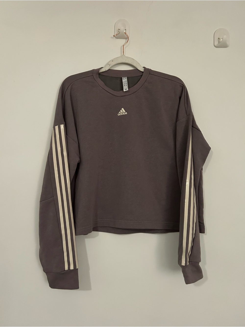 Adidas Cropped Sweatshirt Mauve White Three Stripes Crewneck XL Like New